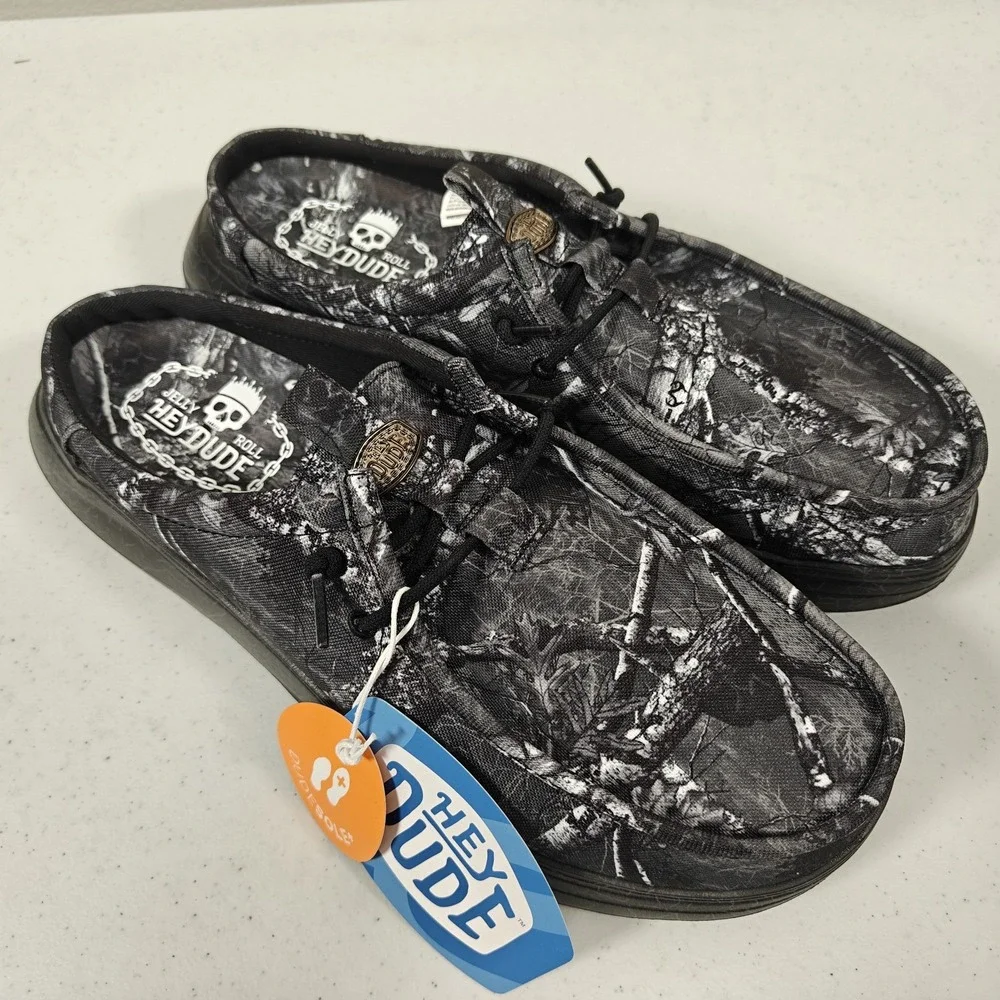 Hey Dude x Jelly Roll Wally Realtree Edge Camo Men's 12 Black Slip On Shoes NWT